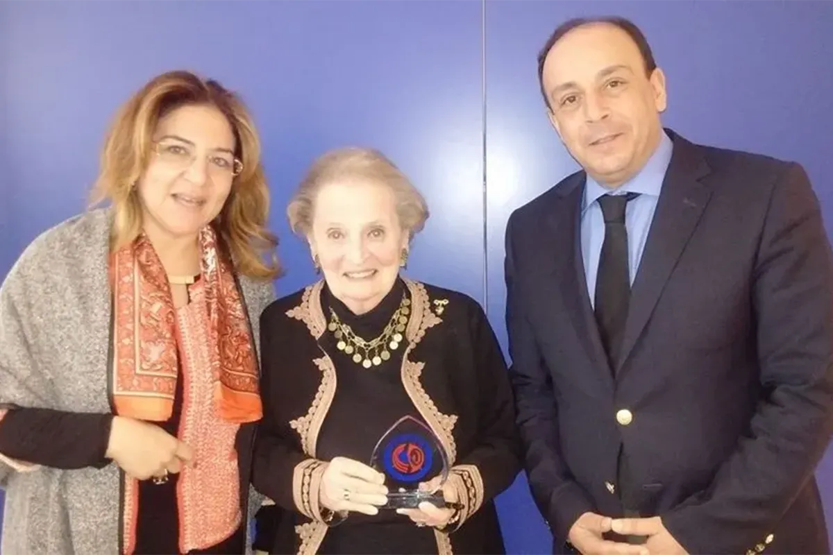 Amcham-president-Mr-khaled-babbou-and-Mrs-lamia-fourati-general-secretary-of-Amcham-tunisia-with-former-sec-Madleine-albright
